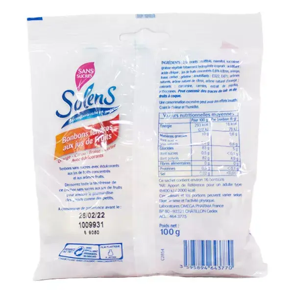 Balas de suco de frutas macias sem açúcar Solens 100g