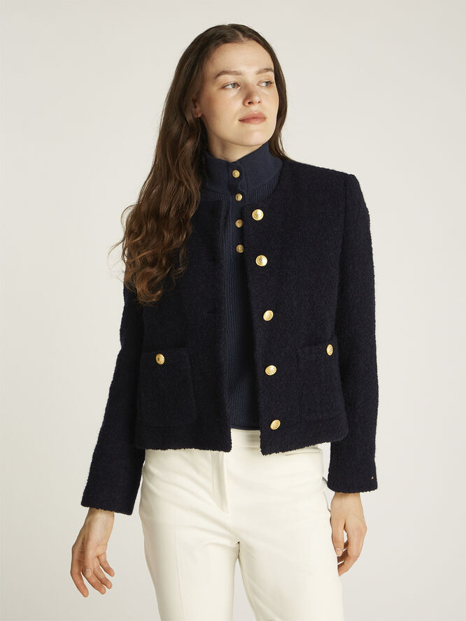 Tommy Hilfiger CROP BOUCLE GOLD BUTTON JACKET Dark night navy