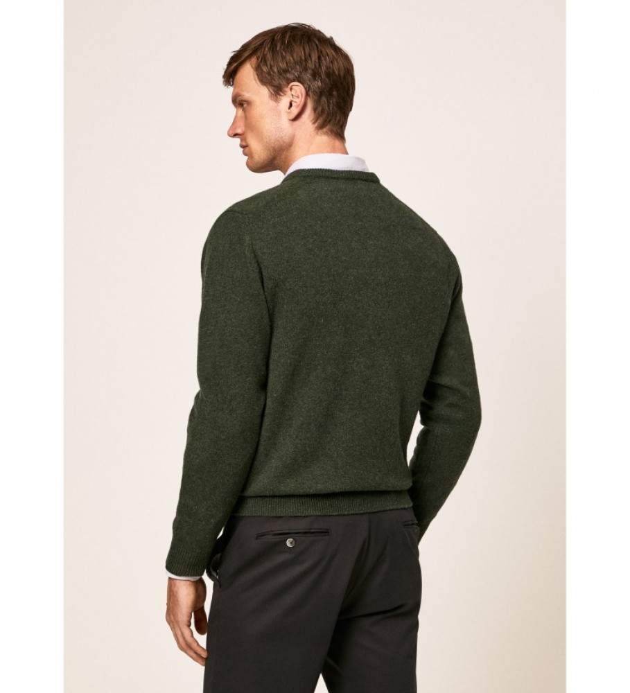 Camisa Hackett Jersey de lã de cordeiro com decote em V cáqui