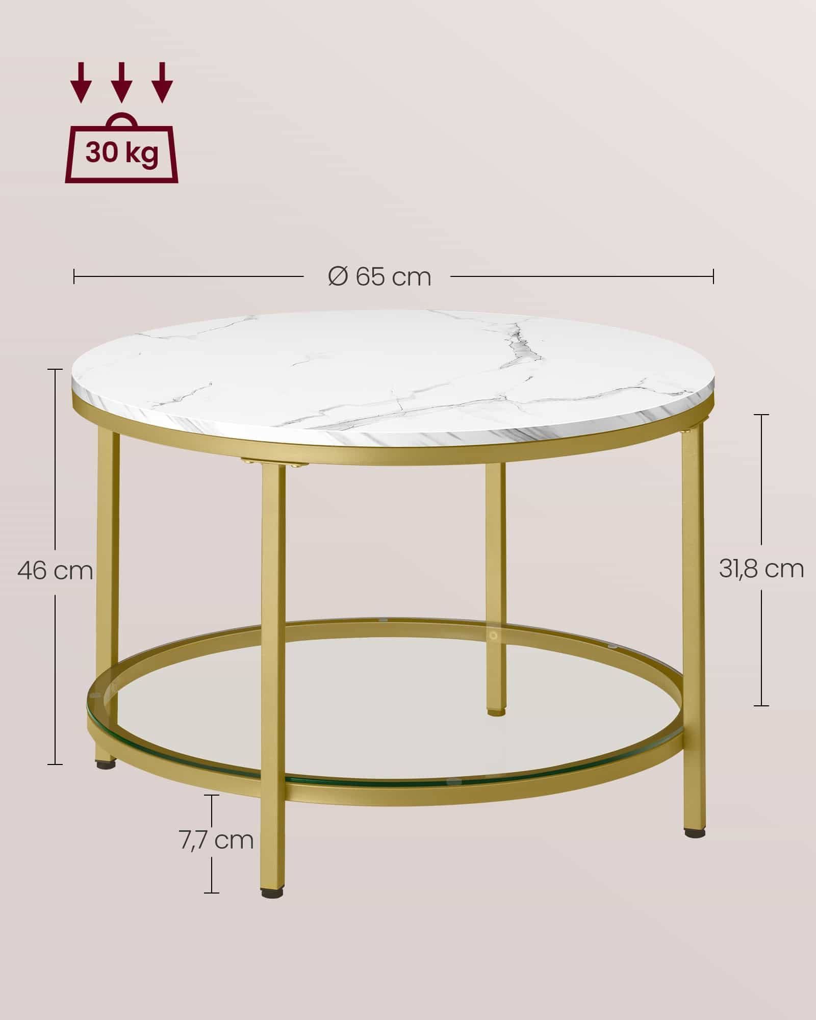 VASAGLE Couchtisch mit 2 Ablagen für Wohnzimmer
