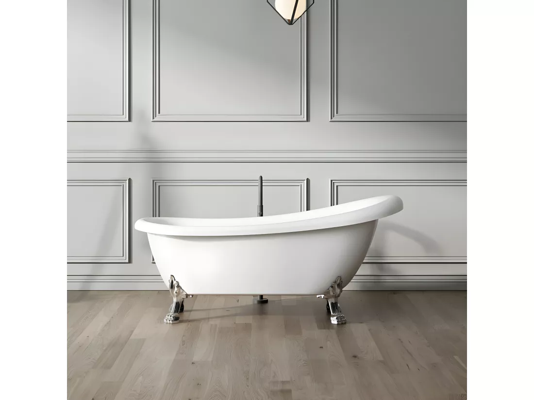 Baignoire ancienne rétro sur pieds RICHMOND Blanche 155 cm Pieds d'Aigle Noirs