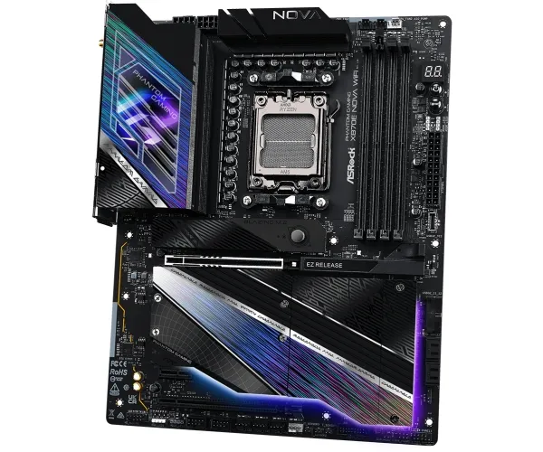 ASRock Phantom Gaming X870E NOVA WiFi - Bundkort - ATX - Socket AM5 - AMD X870E Chipset - USB4, USB 3.2 Gen 1, USB 3.2 Gen 2, USB-C 3.2 Gen 2x2 - 5 Gigabit Ethernet, Wi-Fi 7, Bluetooth - onboard grafik (CPU påkrævet) - HD Audio (8-kanaler)