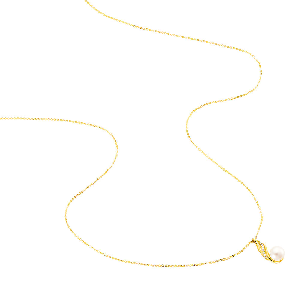 Collier Leta Or Jaune Perle De Culture Et Oxyde De Zirconium
