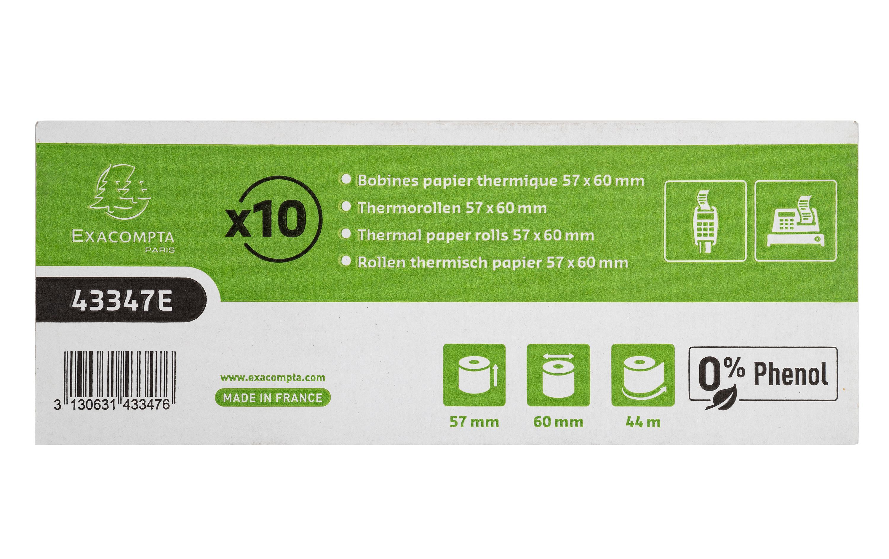 Thermo-Papierrolle 57 x 60 x 12 mm, 44 m, 10 StückAdditionsrollen
