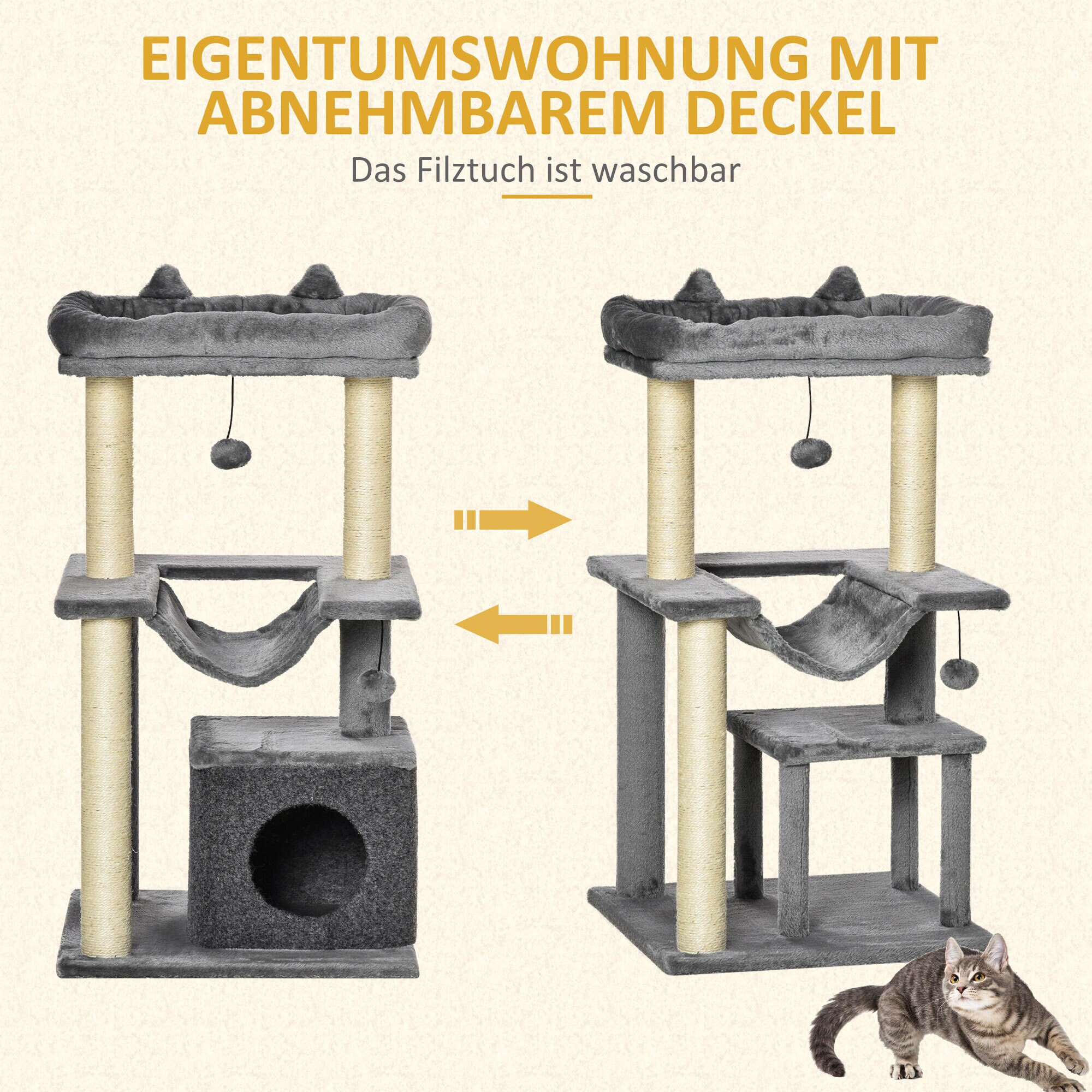 PawHut Kratzbaum mit Höhle grau 48L x 48B x 100H cm