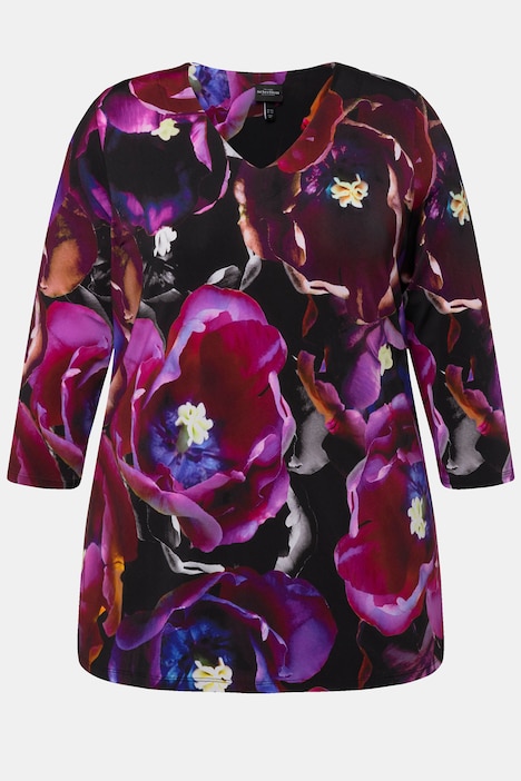 Slinkyshirt, Tulpen, V-Ausschnitt, 3/4-Arm