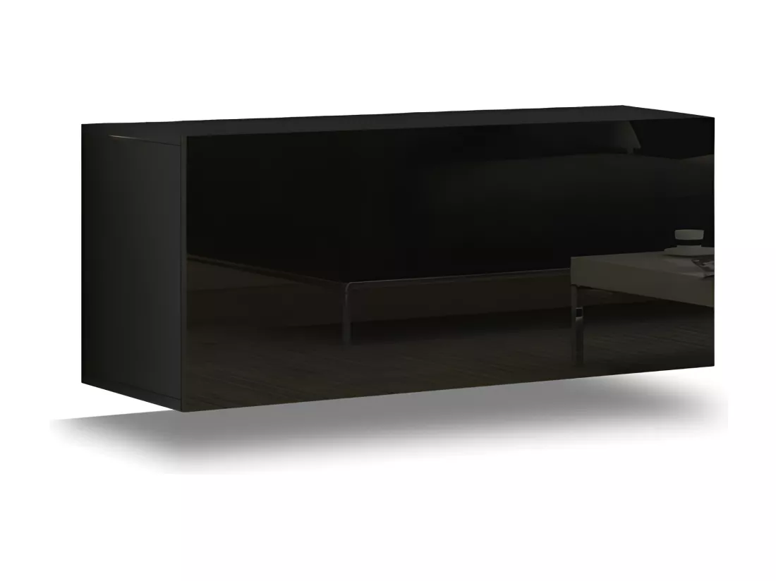 Meuble de salon noir collection CEPTO, 1 porte, 2 étagères. Idéal pour un petit rangement dans le salon