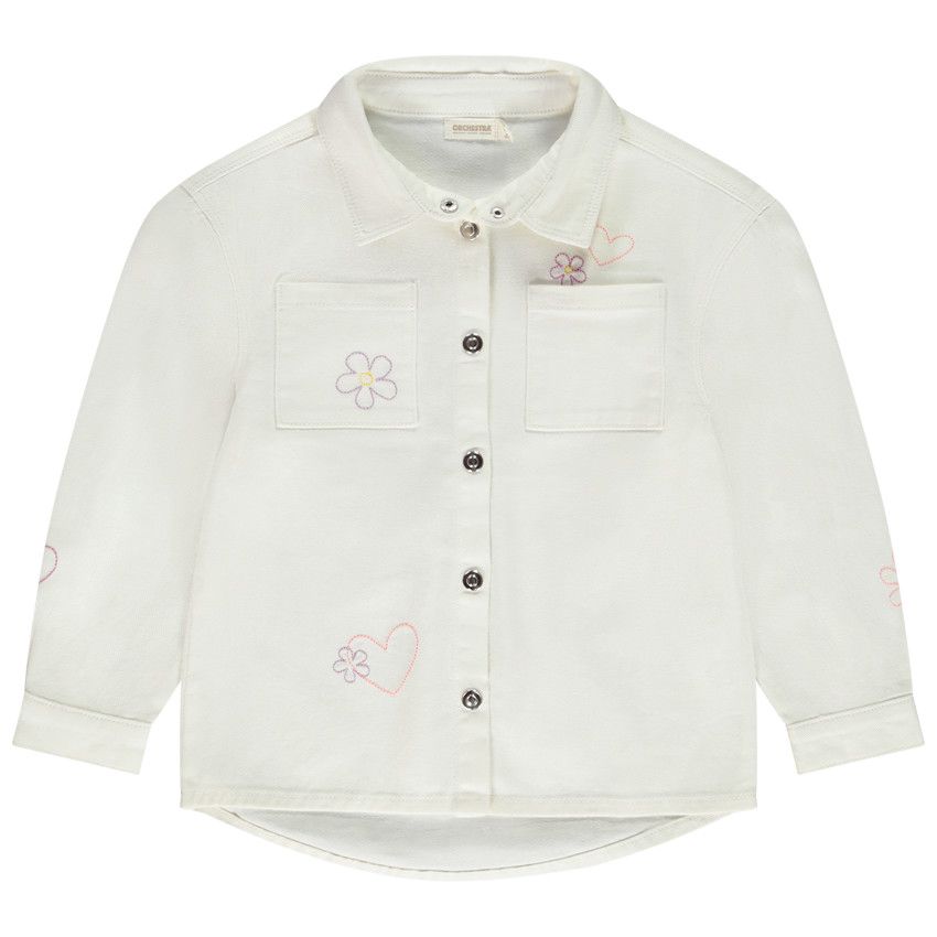 Surchemise oversize avec broderies pour fille - Ecru