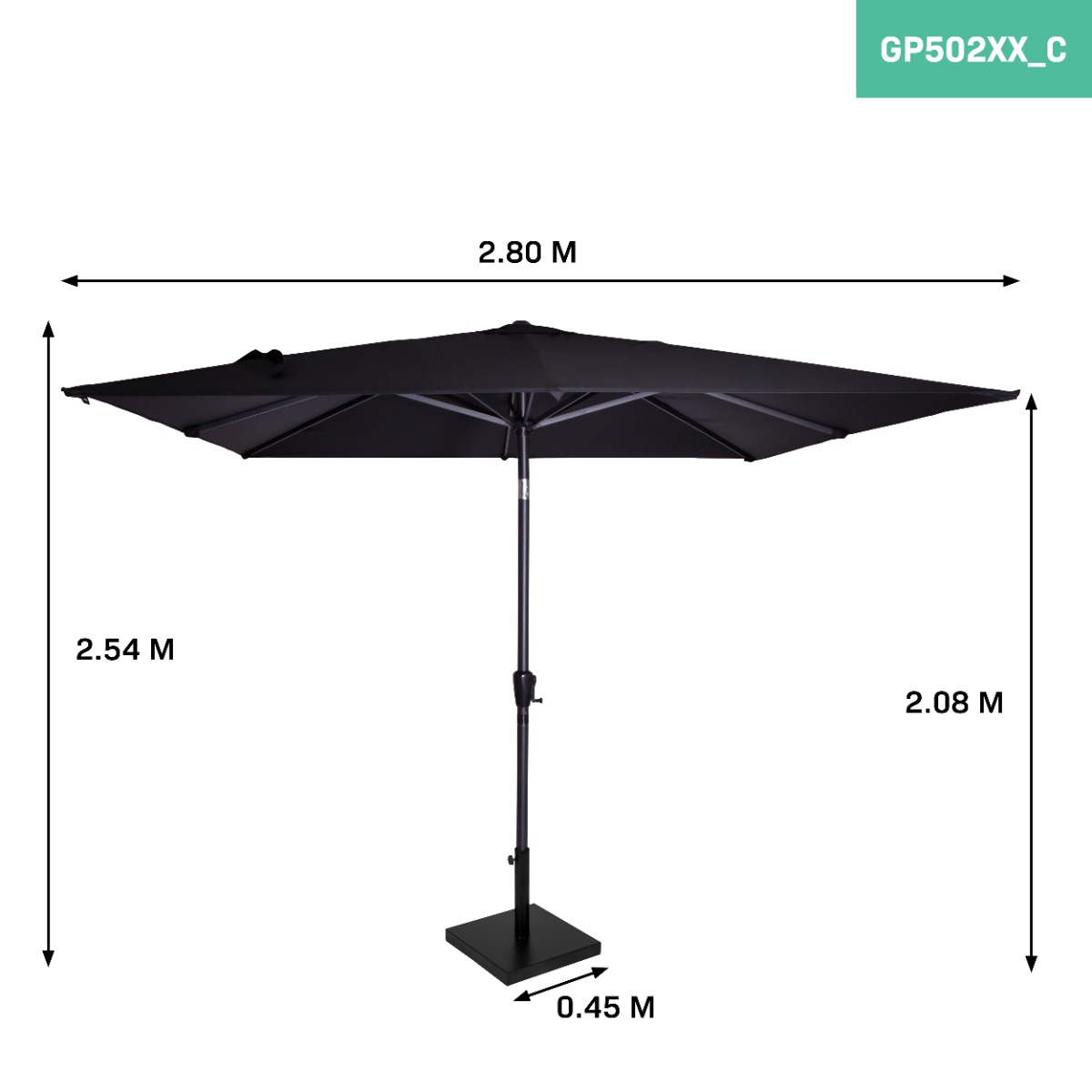 VONROC Rosolina 280 Premium Parasol met voet - Anthracite