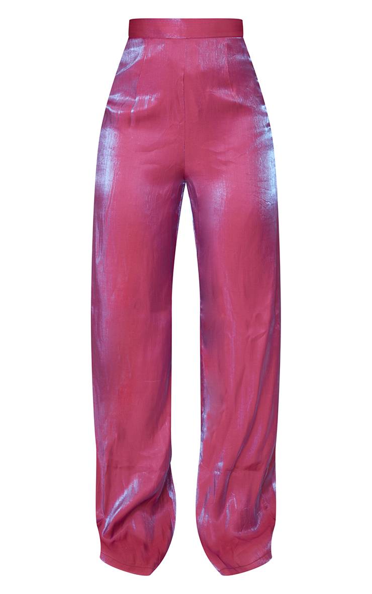 Rose Vif Pantalon Large Taille Haute Brillant
