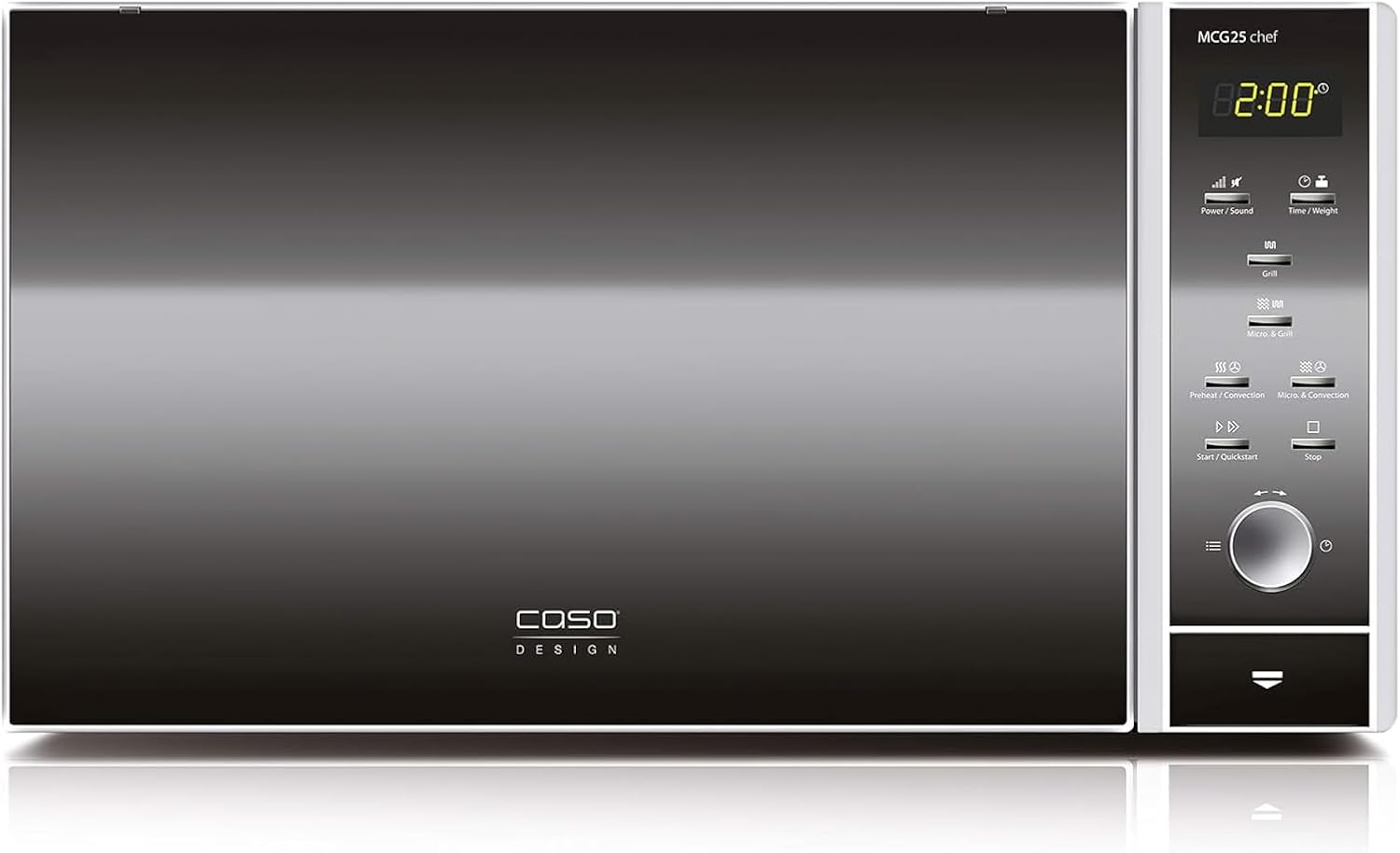 CASO | MCG25 chef 3-in-1 Mikrowelle mit Grill und Heißluft 1950W | Backofen-Funktion bis 200°C, Drehteller Ø 27cm, 25 L, Design Edelstahl verspiegelt