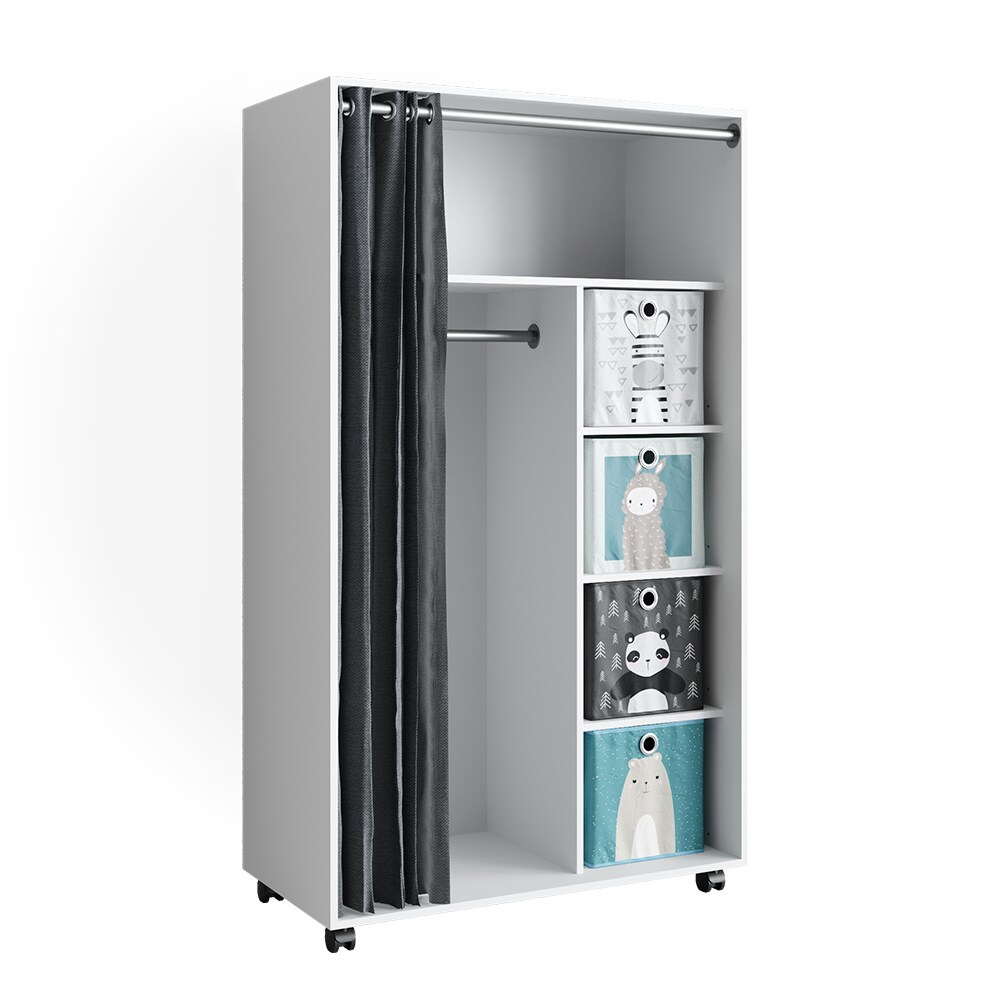Vicco mobiler Kinderkleiderschrank Dielenschrank Garderobe Doros Weiß modern 100 x 168 cm Faltboxen offen rollbar