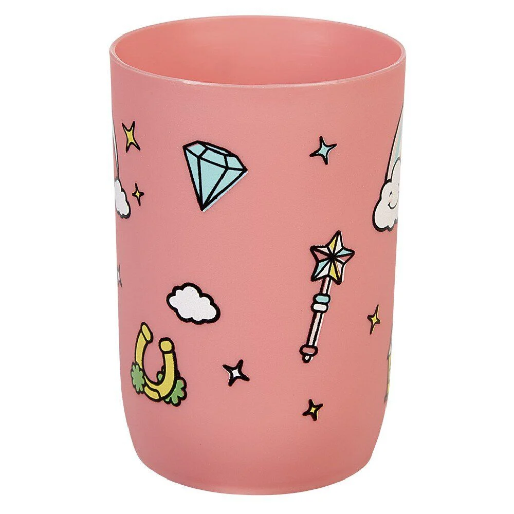 Gobelet salle de bain enfant rose motif château arc-en-ciel