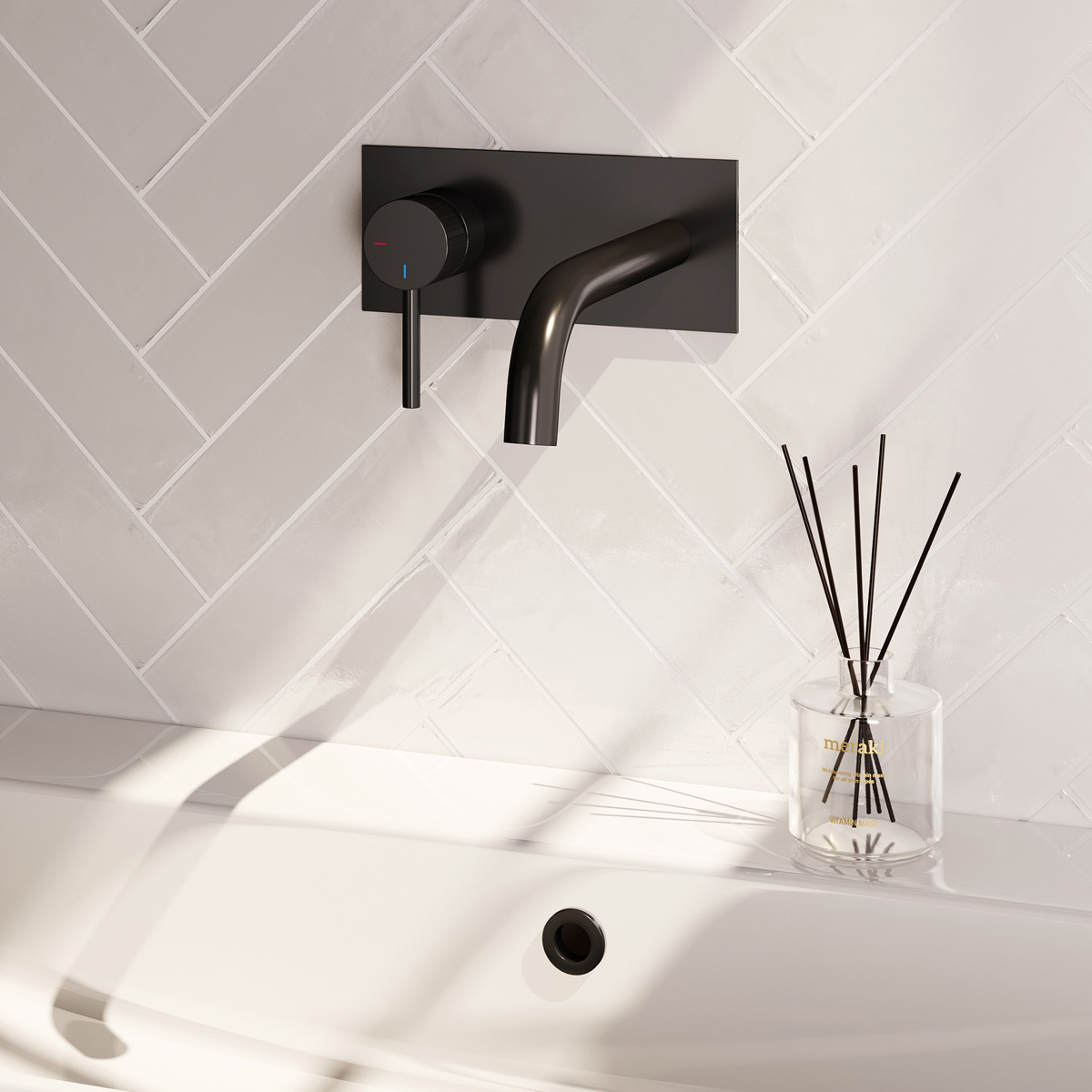 Brauer Stripe inbouw wastafelkraan ColdStart met gebogen uitloop en afdekplaat model A2 zwart mat