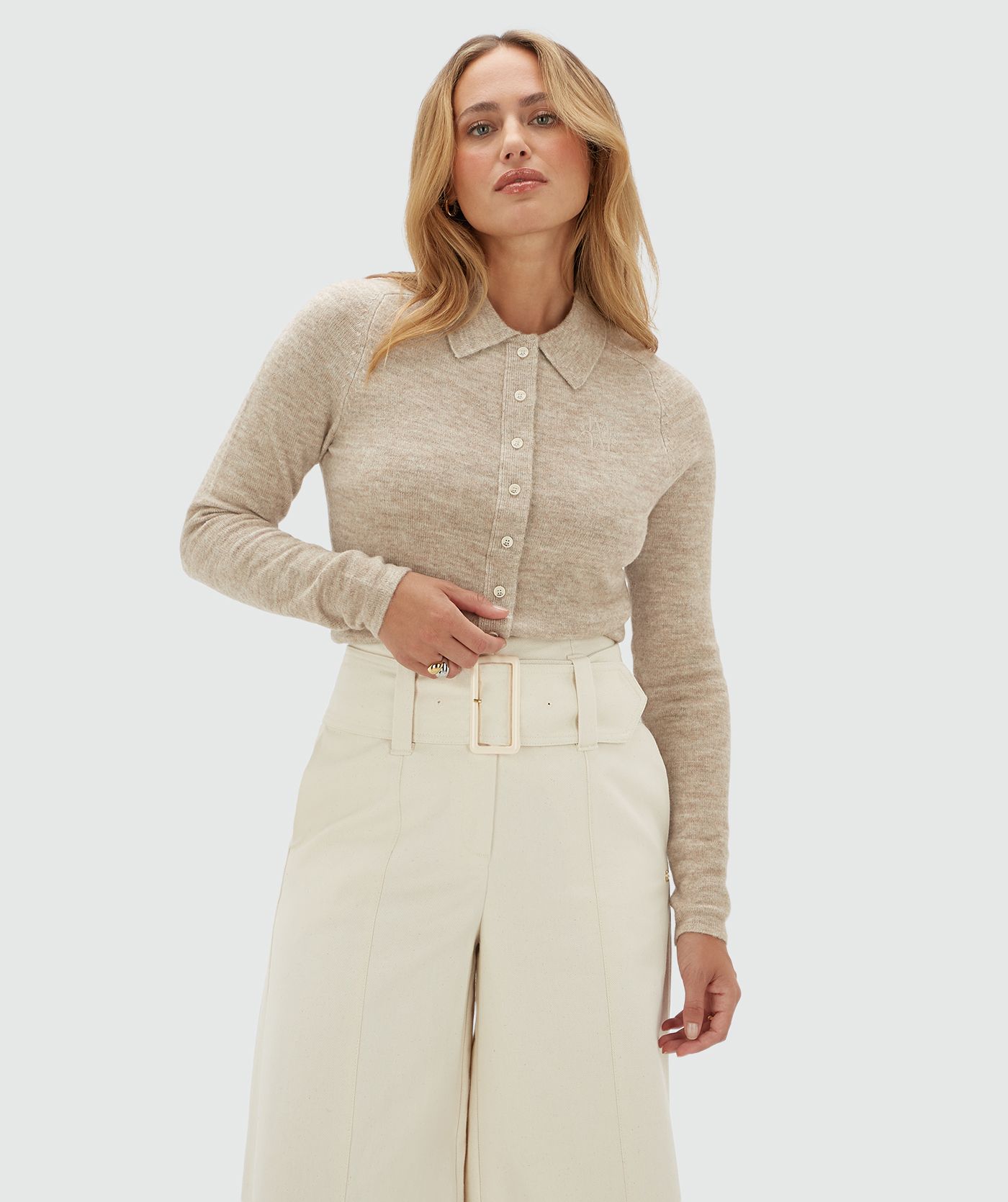JV-DO fitted vest - ecru melange