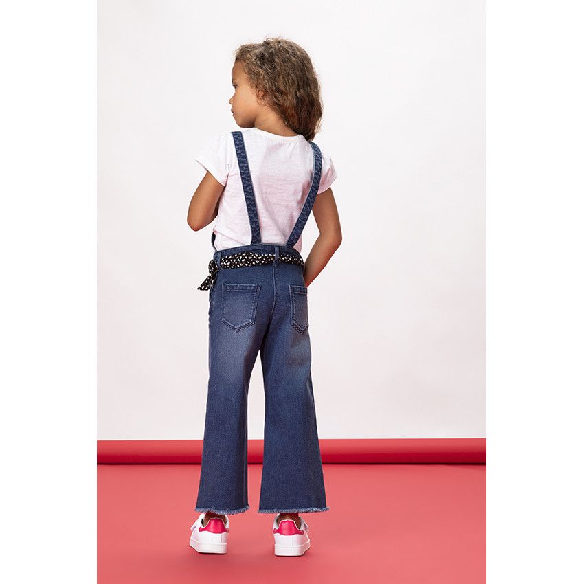 Salopette longue en denim ceinturée pour fille - Bleu moyen