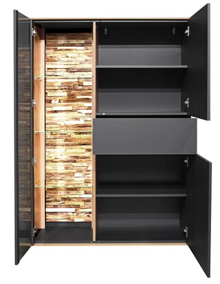 Highboard COMO 101 x 145 cm Anthrazit matt Lack/Asteiche-Dekor