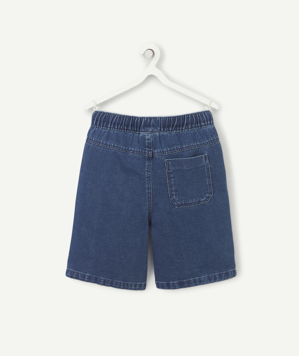 BERMUDA CARGO GARÇON EN COTON EFFET DENIM BLEU MARINE LESS WATER
