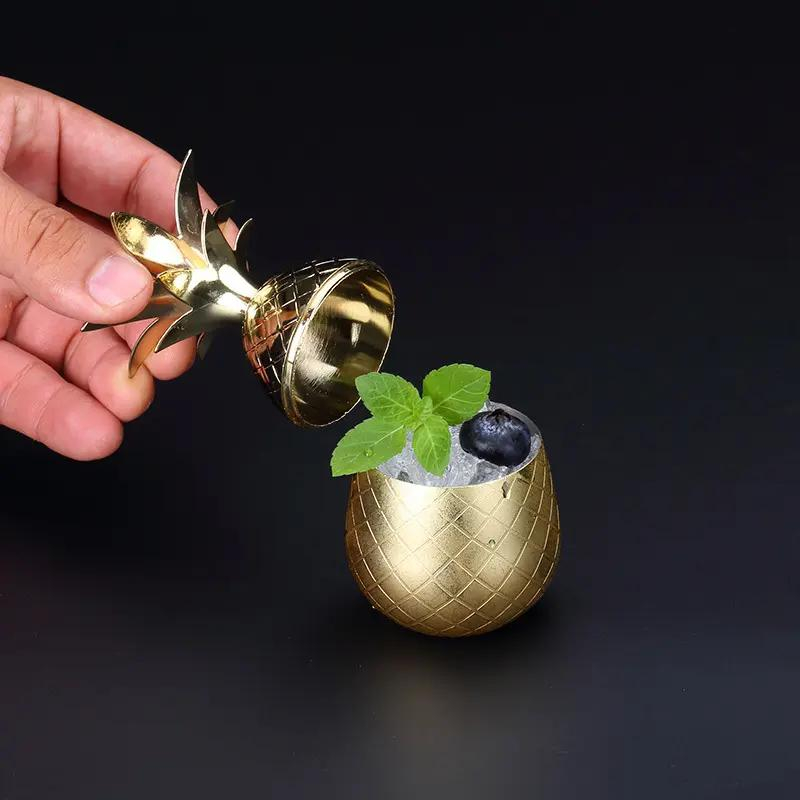 (80ml) 2in1 Ananas Metall Trinkbecher Cocktail Cup Home Accessoire Bar Deko Shotglas - Gold