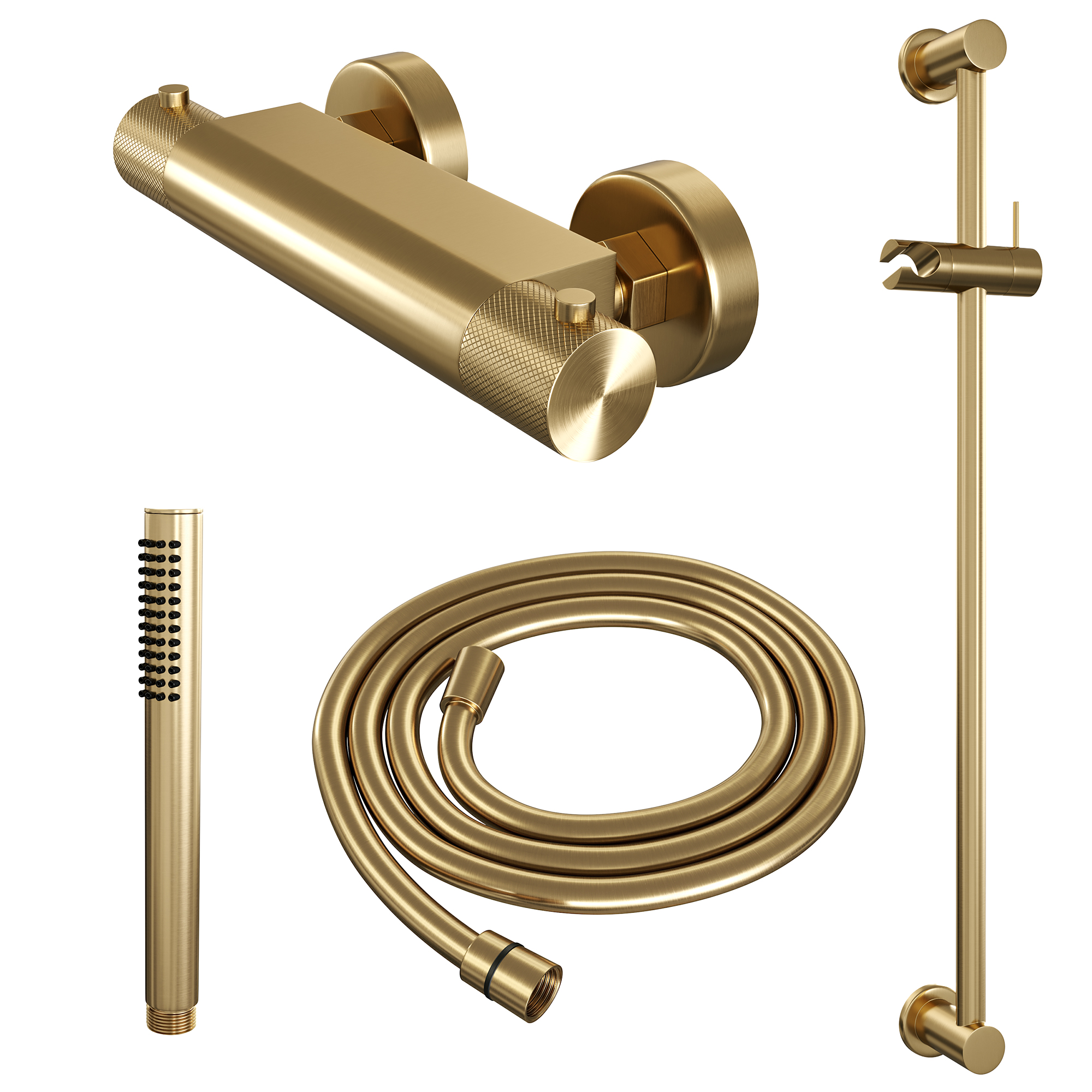 Brauer Gold Carving thermostatische douchekraan met glijstang en staafhanddouche geborsteld messing PVD