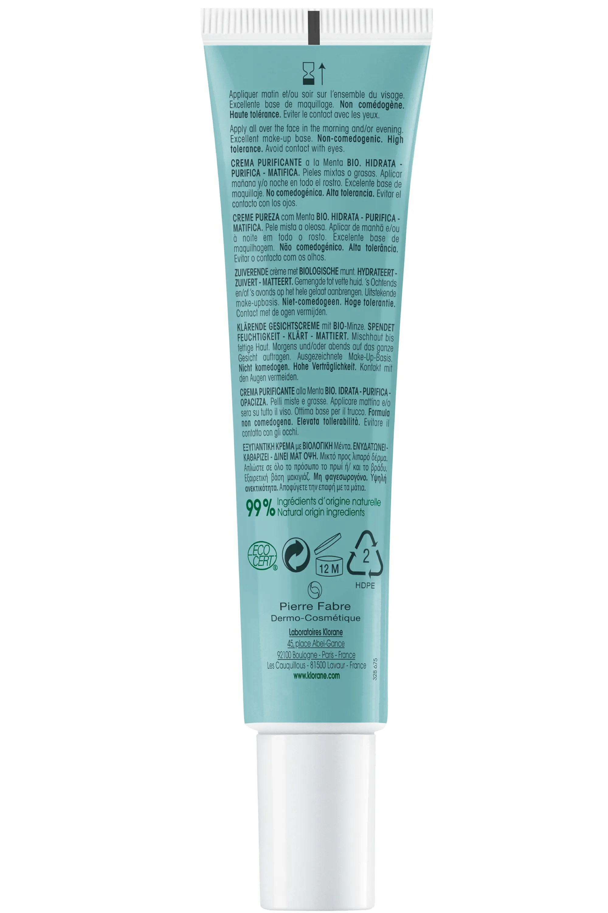 Klorane Crème pureté à la Menthe aquatique bio-40 ml