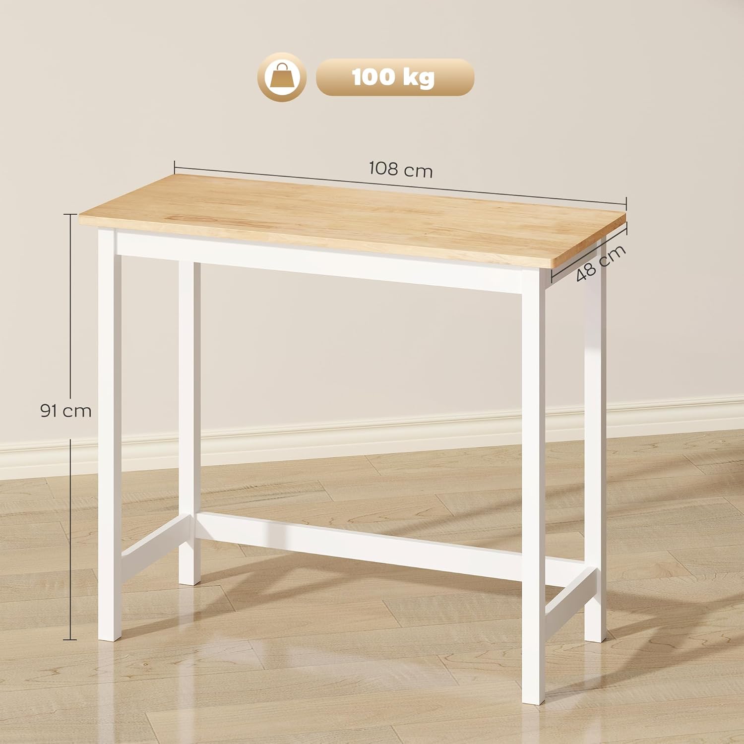 HOMCOM Bartisch Stehtisch mit Holzoptik, Küchentisch aus Massivholz für kleine Räume, Wohnzimmer, Esszimmer, 108 x 48 x 91 cm Eiche