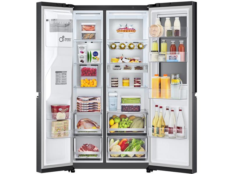 LG Foodcenter GSXV91MCLE Matte Black Side by Side Kühlgerät mit Fenster und Innenbeleuchtung