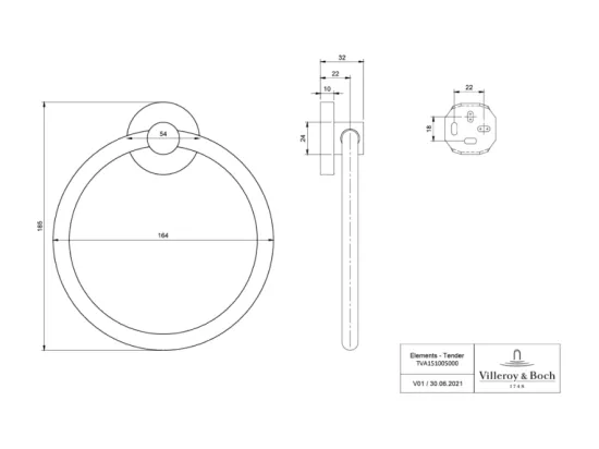 Porte-verre + Distributeur de savon + Anneau porte-serviettes VILLEROY & BOCH Elements Tender