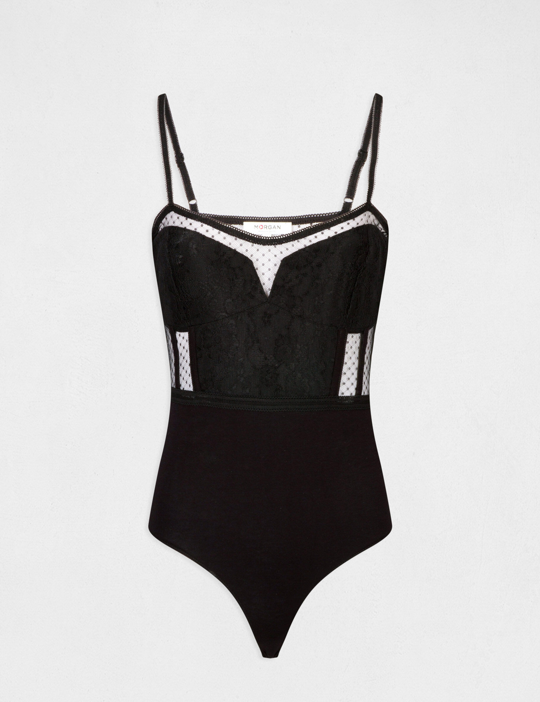 Body bretelles fines à plumetis noir femme - noir