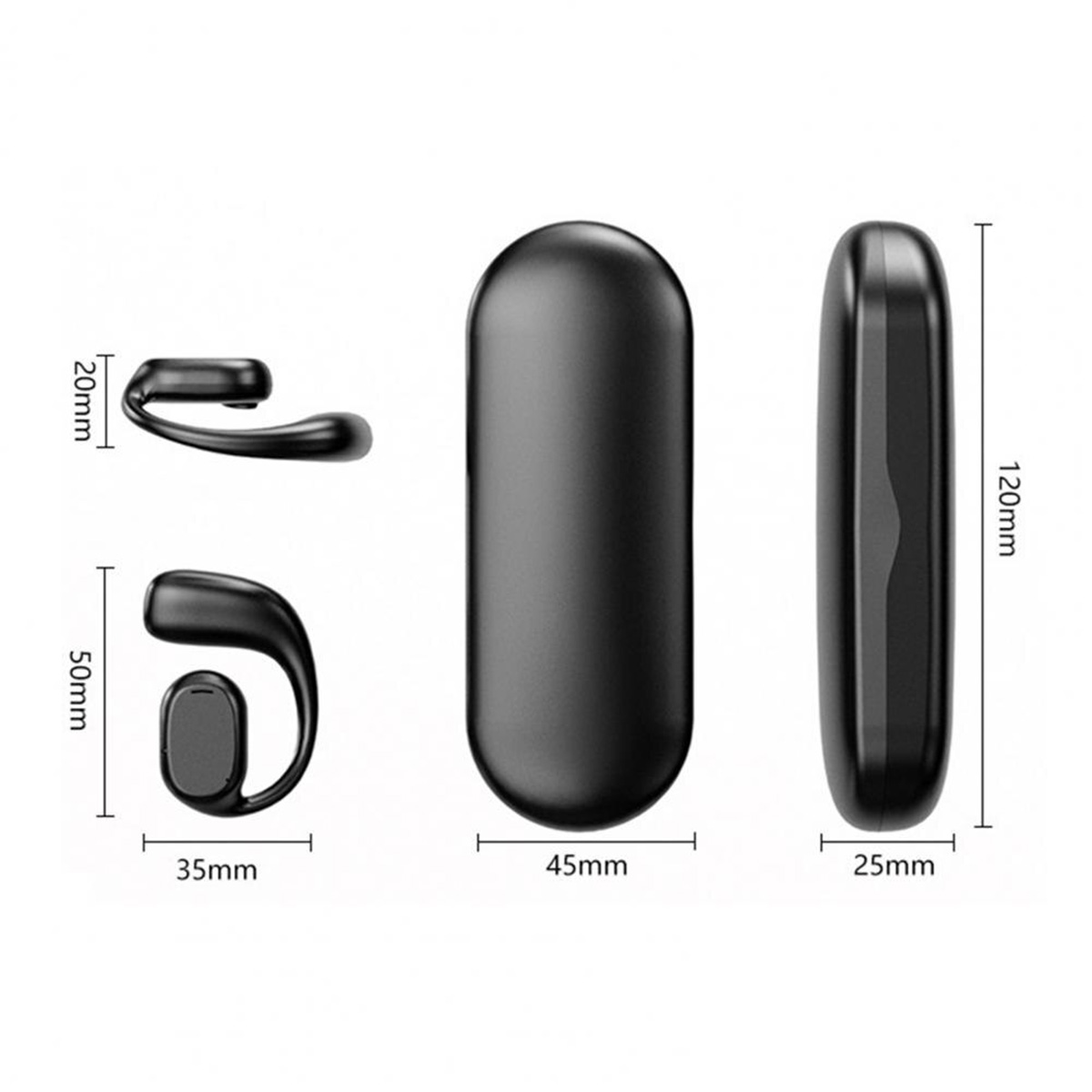 Fones de ouvido Klack Bluetooth 5.3 com condução óssea e estojo de carregamento.