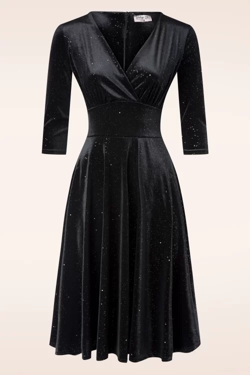 Vintage Chic for Topvintage Glinda Velvet Glitter swing jurk in zwart