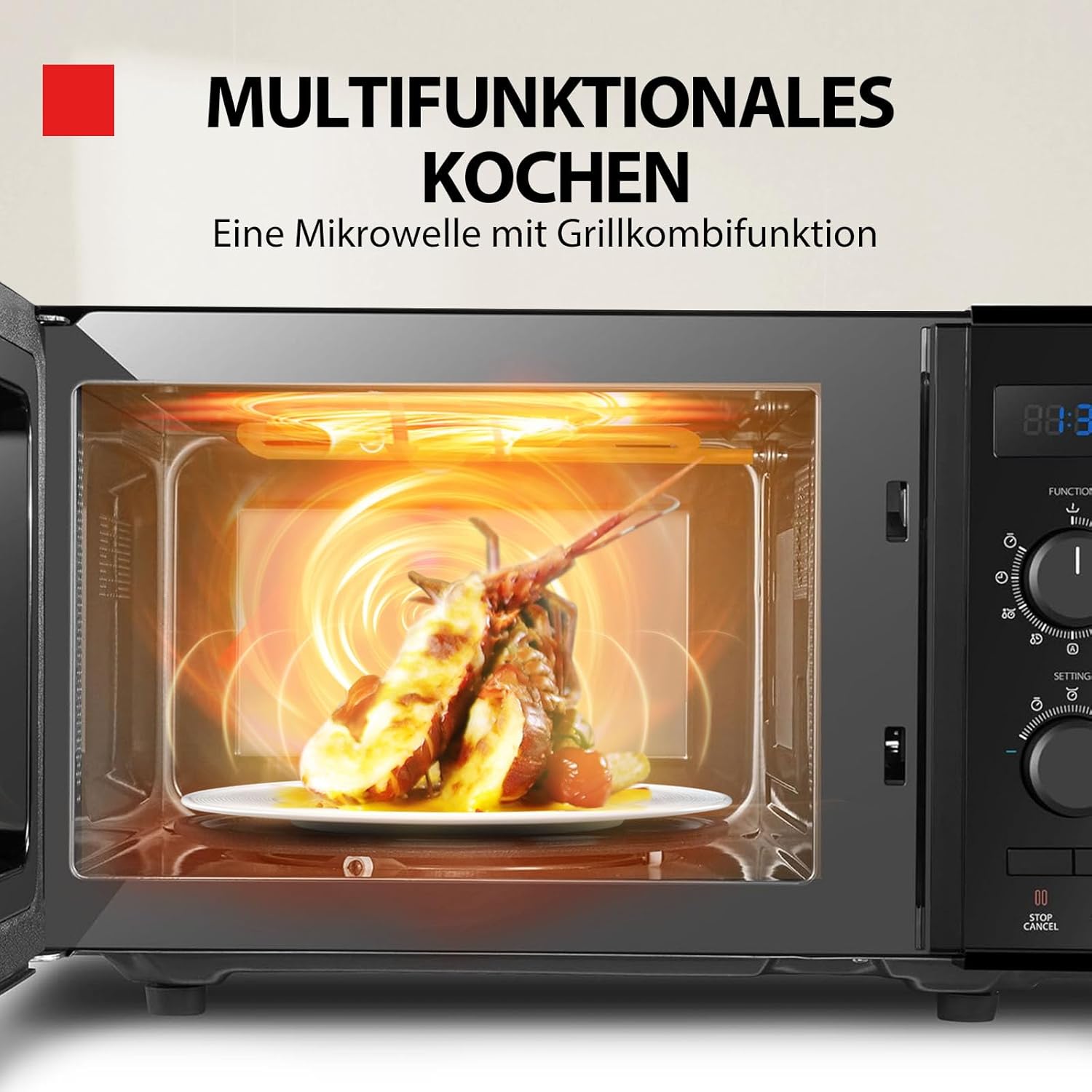 Toshiba MW2-AG23PF(BK) Mikrowelle / 3-in-1 Mikrowelle mit Grill & Kombi-Funktion/Freistehend / 23L / 900W / 1000W Grill/energiesparender ECO-Funktion/Drehteller mit Positionsspeicher/Schwarz