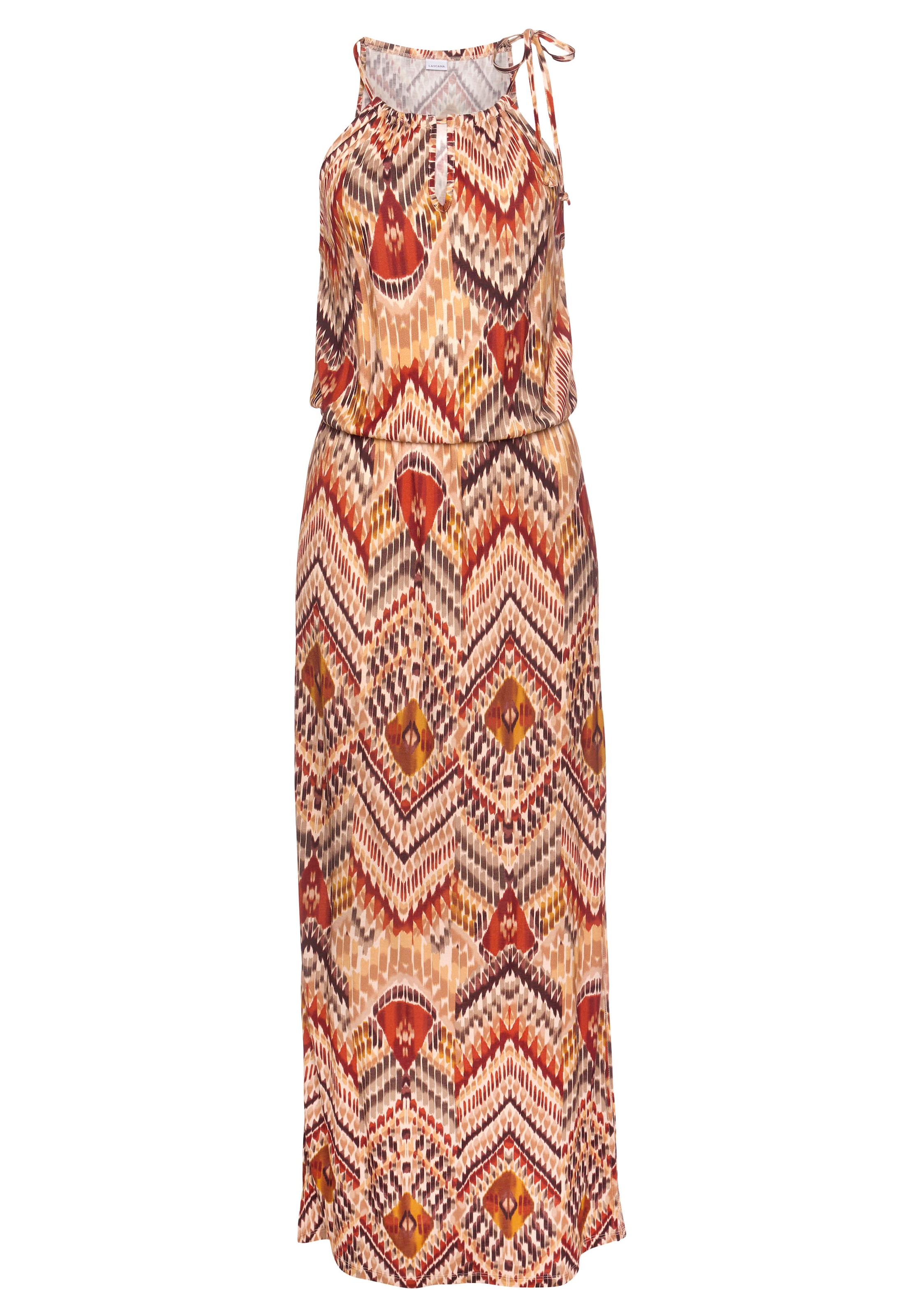 LASCANA Maxikleid mit modischem Ausschnitt im Ethnoprint, Sommerkleid, Strandkleid