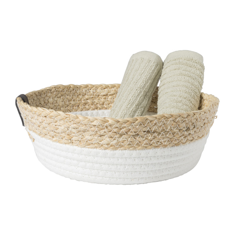 Rond mandje - ø26x9 cm - naturel/wit