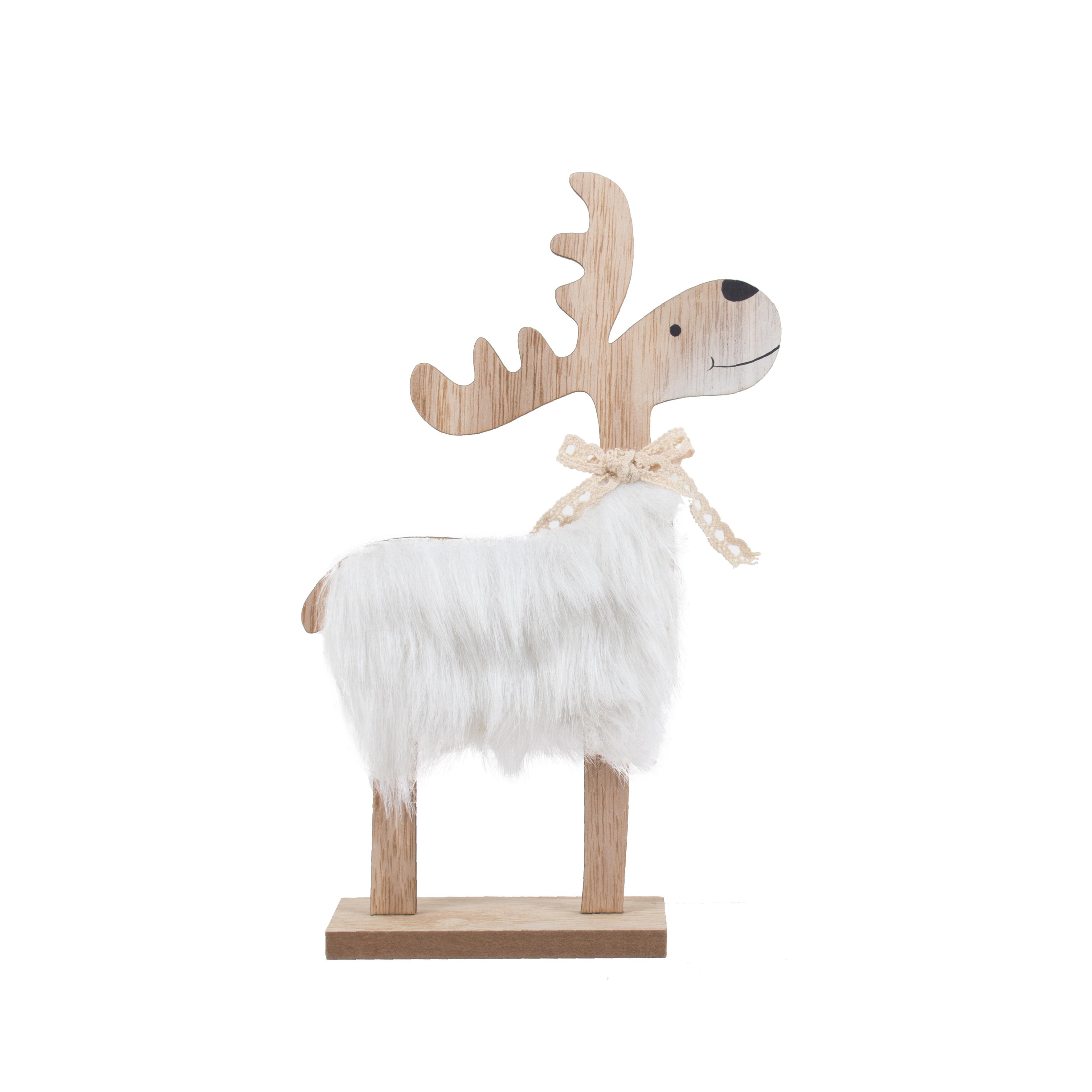 FIGURINE RENNE BLANC IMITATION FOURRURE 15.5X25CM