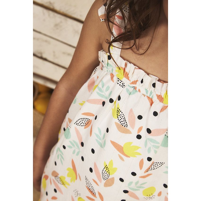 Robe longue à bretelles imprimé feuilles pour fille - Blanc