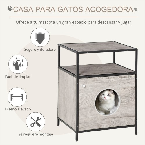 Casinha de madeira para gatos PawHut e mesa lateral