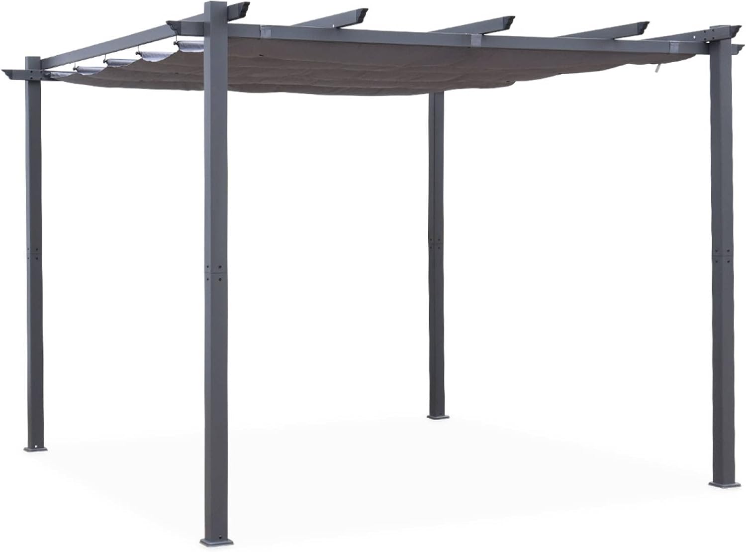 Alice's Garden - Pergola aus Aluminium - 3 x 3 m - Grauer Stoff - Ideale Laube für Ihre Terrasse, einziehbares Dach, Schiebetuch, Aluminiumstruktur - Isla