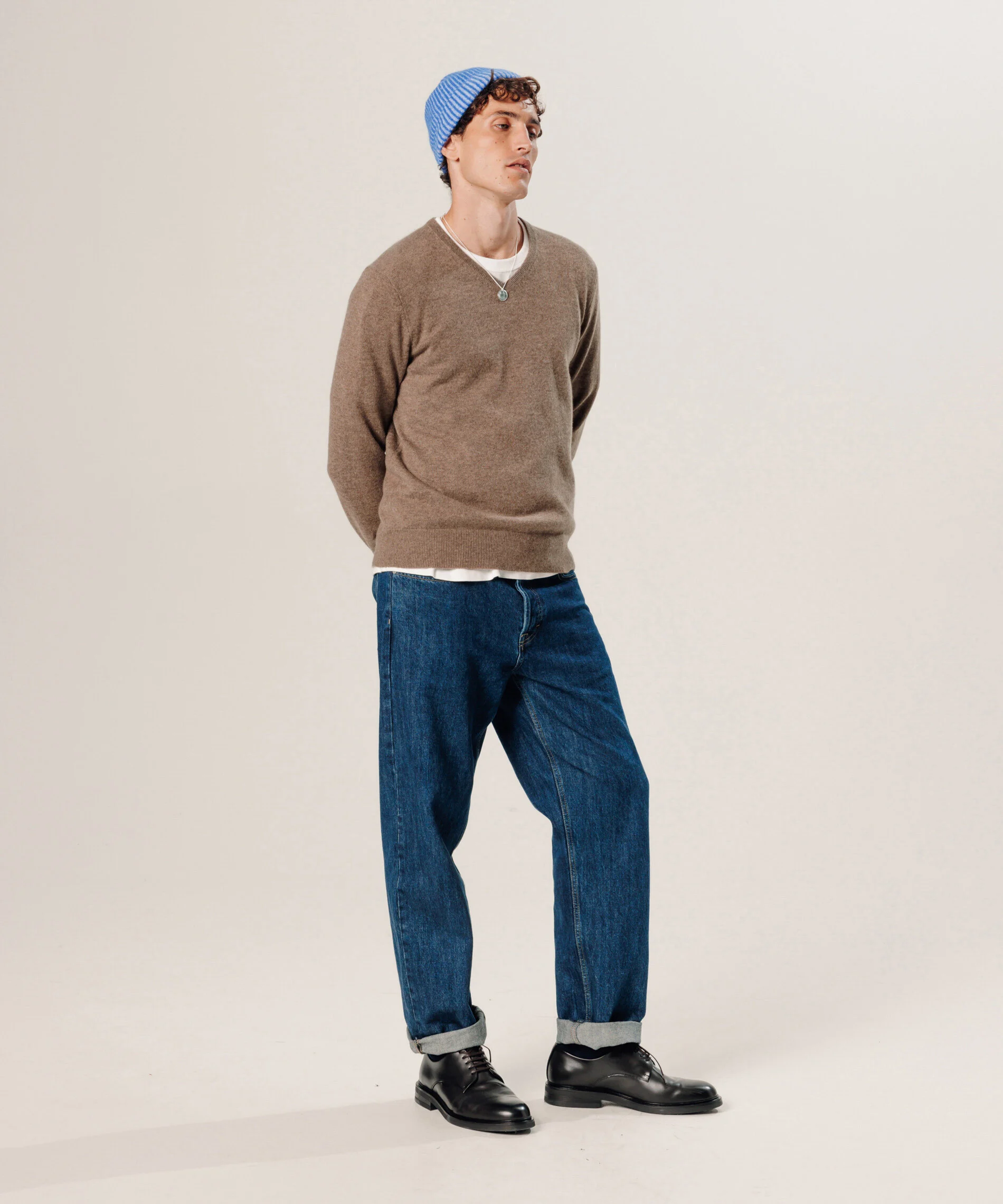 Pull col v en cachemire | Marron