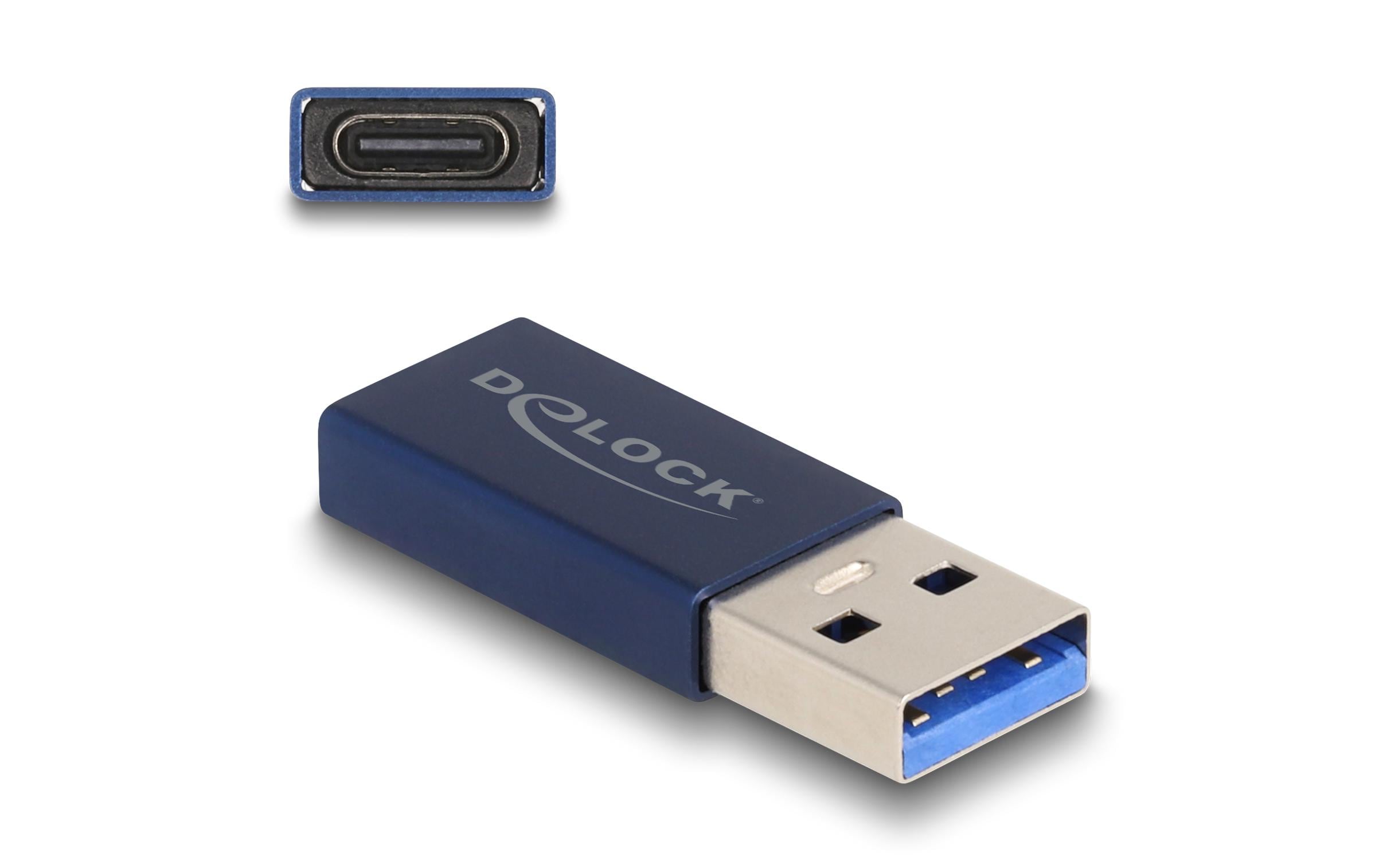 USB-Adapter 3.2 Gen 2 (10 Gbps) USB-A Stecker - USB-C BuchseDelock USB 10 Gbps Adapter USB Typ-A Stecker zu USB Type-C Buchse aktiv blau