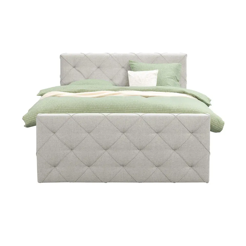 Boxspring met voetbord Liv geruit - ecru - 160x200 cm - ronde poot