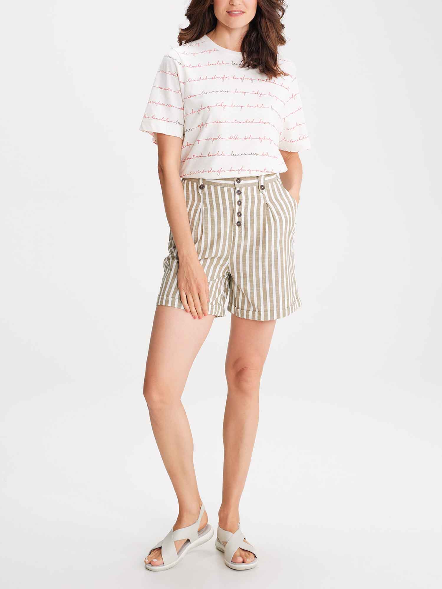 Tee-Shirt Femme en Lin Blanc et Rouge