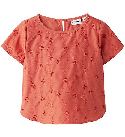 Name It T-Shirt – NmfVioleta – Spiced Coral m. Strickerei Anglai