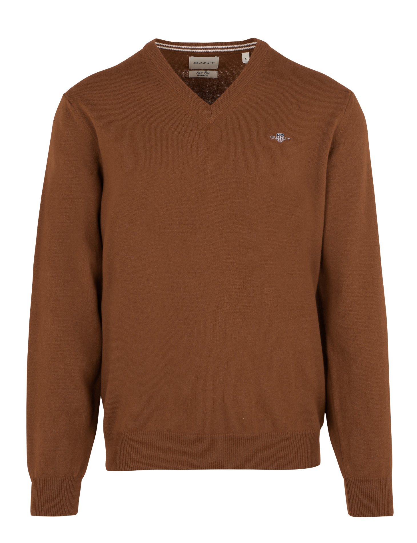 Pull droit col V brodé en laine | Orange