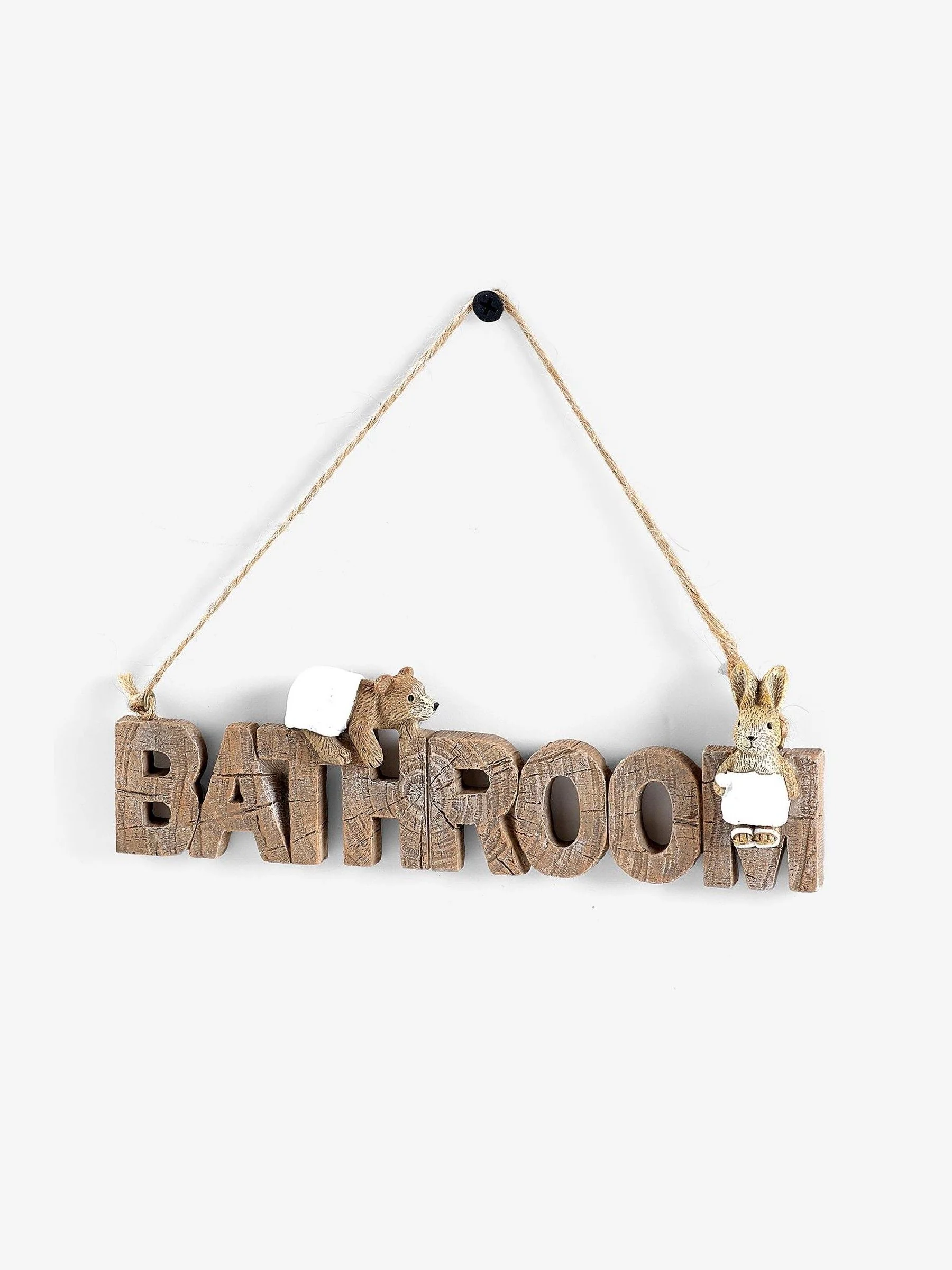 Bertie Bear and Rosie Rabbit Hanging Bathroom Sign