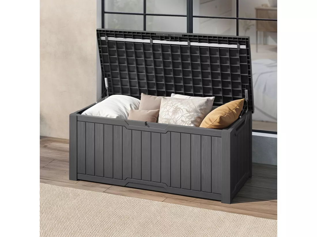 YITAHOME Boîte de Rangement Extérieure avec Coussin - Coffre de jardin - 142 x 67.5 x 60 cm - Verrouillable - Gris