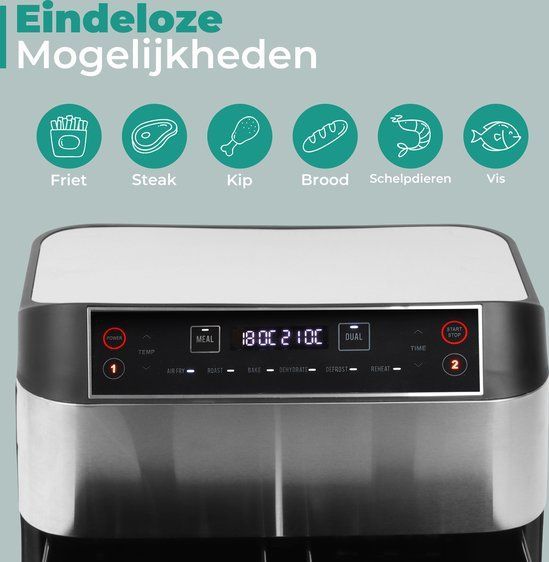 Niceey - Dubbele Airfryer XXL - Airfryer - Zilver - 8.0 Liter - 2460 Watt