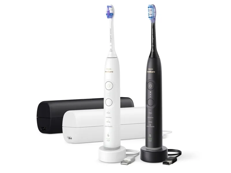 Philips Series 7100 HX7429/02 Genopladelig tandbørste, Voksen, Sonisk tandbørste, Daglig pleje, Gum pleje, Sensitiv, Blegning, 62000 Omdrejninger pr. minut, Sort, Hvid, 2 min, 4 x 30 sek.
