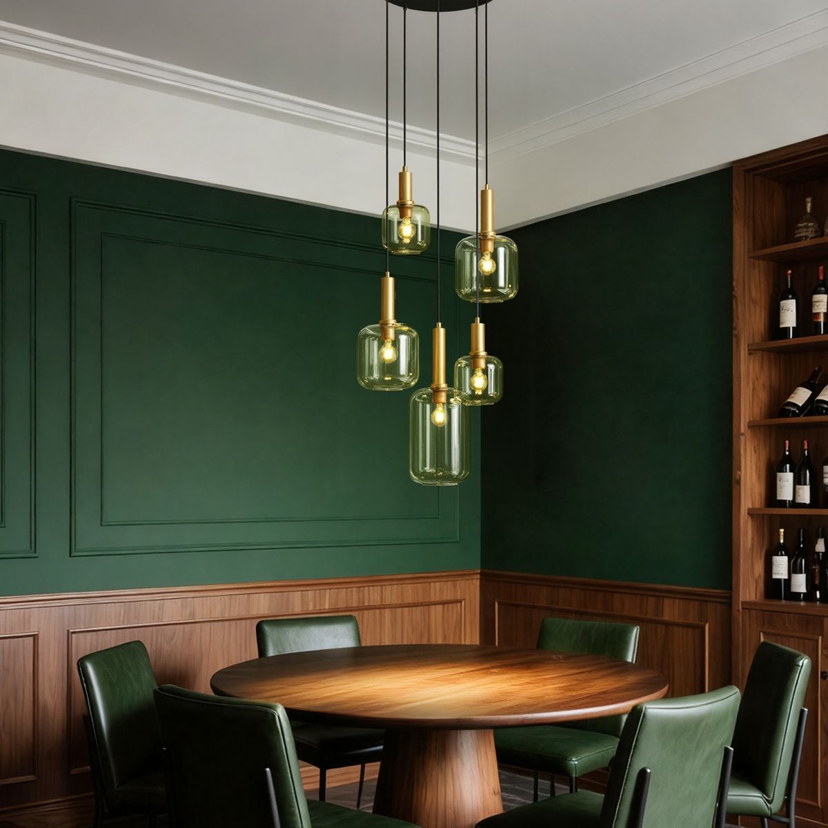 Hotel Chique hanglamp zwart en goud met groen glas 5-lichts - Zuzanna