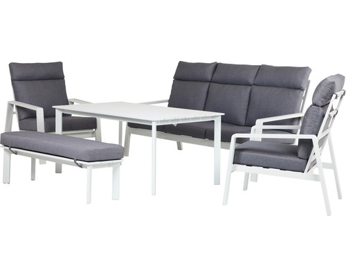 Garden Place Mira loungeset inclusief 2 banken, 2 fauteuils, tafel inclusief kussens, aluminium, wit